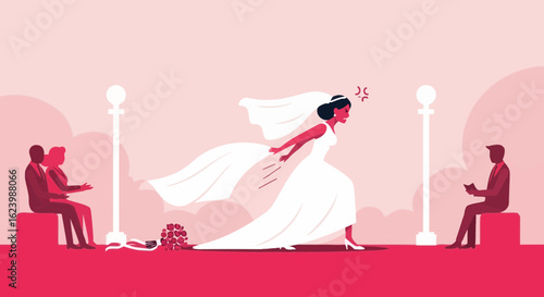 Furious Bride Running Away From Wedding Ceremony With Witnessing Guests