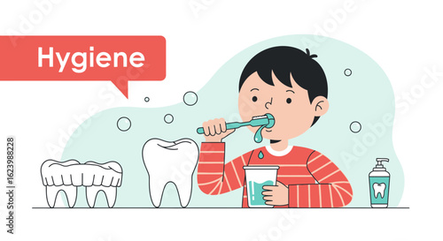 Illustration Of A Boy Brushing His Teeth For Dental Health And Hygiene