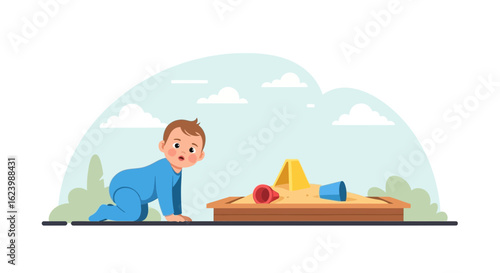 Innocent Baby Discovering A World Of Imagination At The Sandbox Playtime