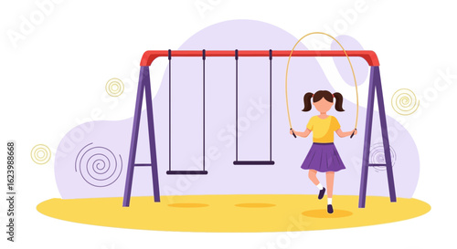 Girl Skipping Rope At The Playground Enjoying Outdoor Playtime Activity