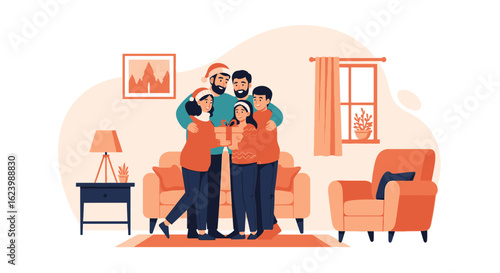Joyful Family Celebrating Christmas Together In Their Cozy Home Happiness