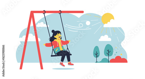 Joyful Girl Swinging In Park On A Sunny Day Full Of Happiness