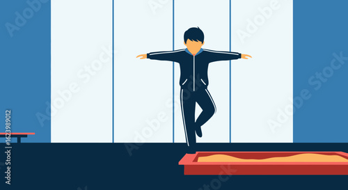 Gymnast Balances In The Gym For Training Concentration And Body Coordination