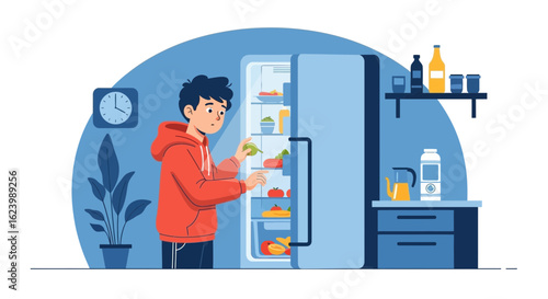 Late Night Fridge Raid Cartoon Illustration For A Quick Snack Solution