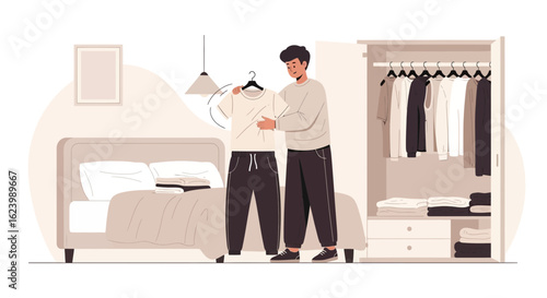 Man Choosing Outfit From Wardrobe Preparing For Day Or Event In Bedroom