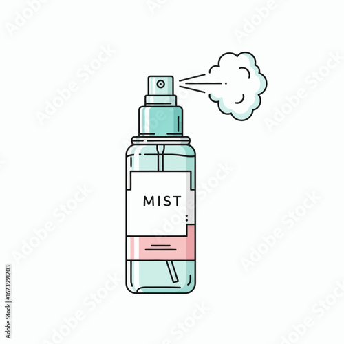 A mintcolored spray bottle is labeled MIST and emits a puffy cloud