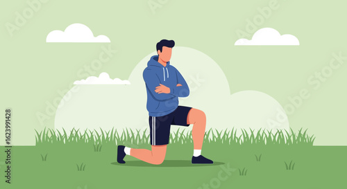 Man Doing Lunge Exercise Outdoors In Natural Setting For Fitness And Wellness