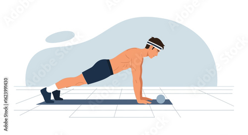 Man Doing Pushups With Exercise Ball For Core Strengthening Training
