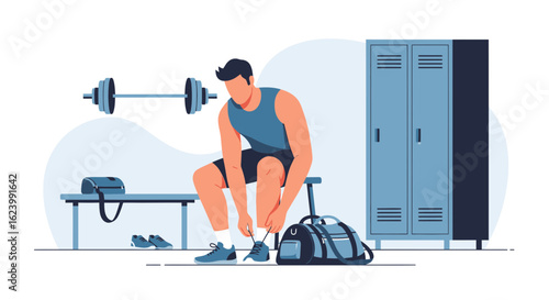 Man Getting Ready For Workout In Gym Locker Room Illustration