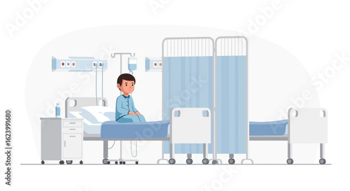 Patient Recuperating In Hospital Bed Vector Illustration For Medical Concepts