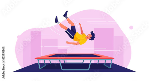 Man Performing Midair Somersault on Trampoline Demonstrating Acrobatic Skills