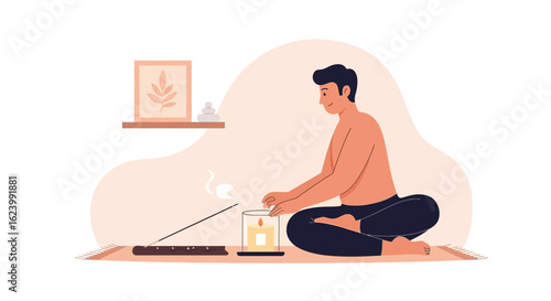 Man Practicing Mindfulness With Meditation And Aromatherapy For Inner Peace