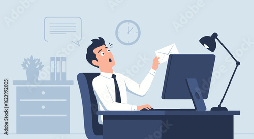 Man Receive Bad News Mail While Working On Computer In The Office