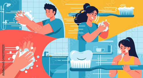 Personal Hygiene Routine Illustration Demonstrating Cleanliness And Health Conscious Individuals