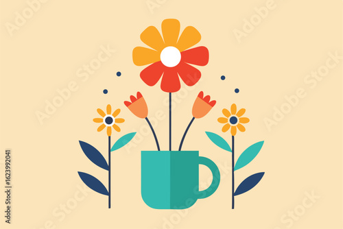 good morning flowers with rays of sunlight and cof (1).eps