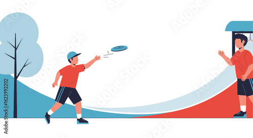 Man Throwing Frisbee To Friend In The Park Enjoying Recreational Activity
