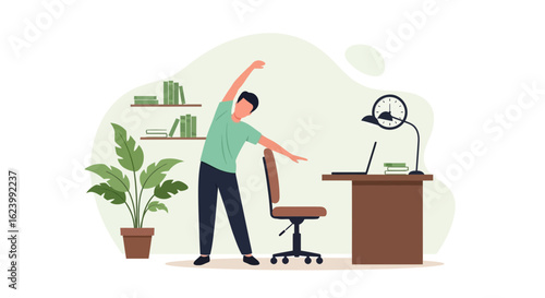 Man Stretching At Home Office For Back Pain Relief From Sedentary Work