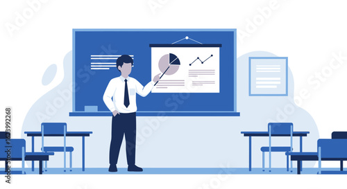 Professional Instructor Explaining Business Analytics Data In Classroom Setting