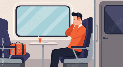 Relaxed Commuter Enjoying Music On a Train During Relaxing Journey