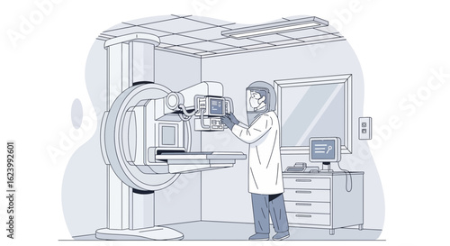 Medical Professional Operating Advanced Diagnostic Imaging Machine in a Clinical Setting