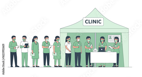 Medical Staff Working At Vaccination Point During Global Pandemic Emergency