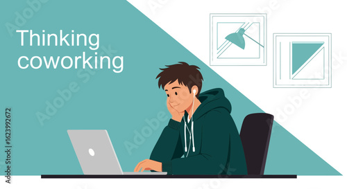 Relaxed Young Man Working From Home Thinking Deeply With His Laptop