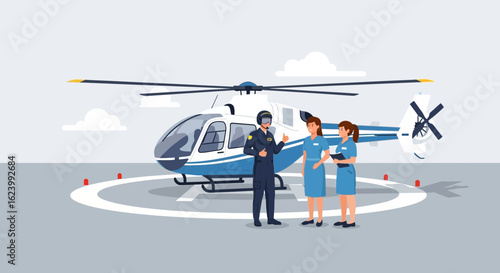 Medical Team Prepares For Emergency Air Transportation With Helicopter