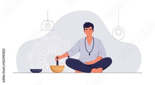 Mindful Man Performs Meditation Practice At Home In A Serene And Peaceful Setting