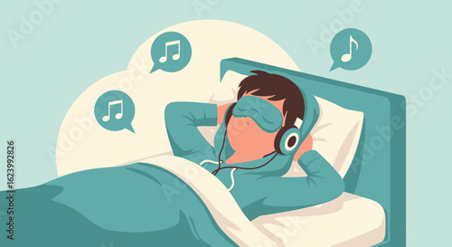 Relaxing Soundscapes Young Man Sleeps Peacefully While Listening To Music