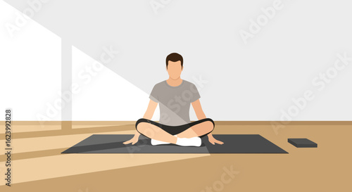 Mindful Man Practicing Yoga Meditation For Wellness And Inner Balance Concept