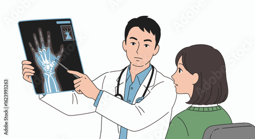 Doctor explaining hand xray to female patient in medical setting