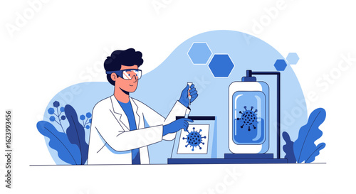 Scientist Investigating Virus Sample in Laboratory for Medical Research