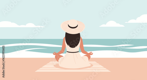 Serene Beachside Meditation As A Summer Wellness And Relaxation Concept
