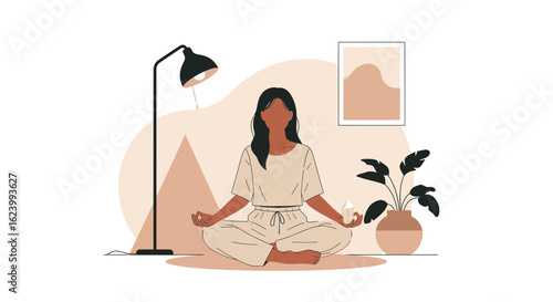 Serene Meditation Session At Home Creates Inner Harmony And Peace In A Modern Setting