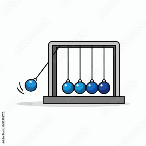 Newtons cradle with one ball swinging illustrating physics concept