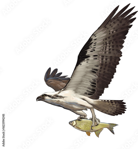 Tableau sur toile Osprey (Pandion haliaetus) soaring above freshwater lakes and rivers worldwide, renowned for its fishing prowess and distinctive white underparts