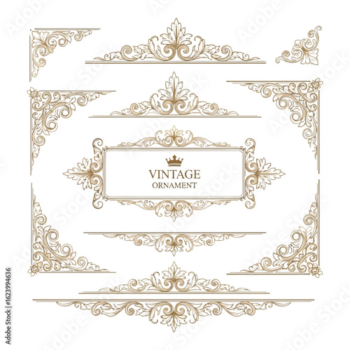 Art of collection of vintage ornamental decorative elements and borders isolated on white background