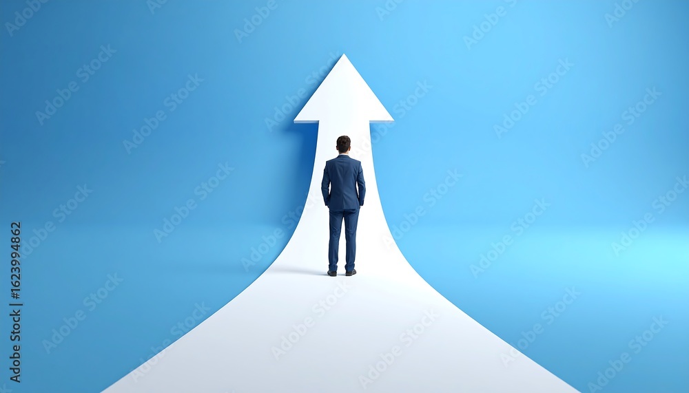Obraz premium Businessman facing upward arrow path