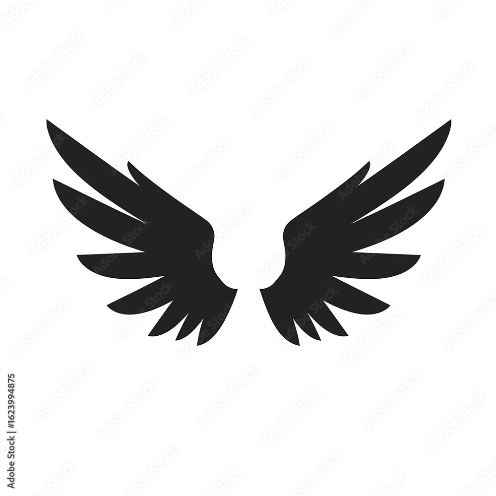 Fototapeta premium Black Angel Wings Icon on a Transparent Background