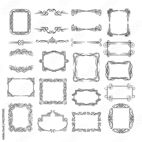 Art of collection of 24 ornate and decorative vintage frames and borders, isolated on white background