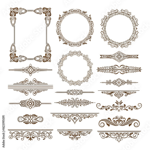 Art of collection of ornate decorative borders, frames, and dividers isolated on white background