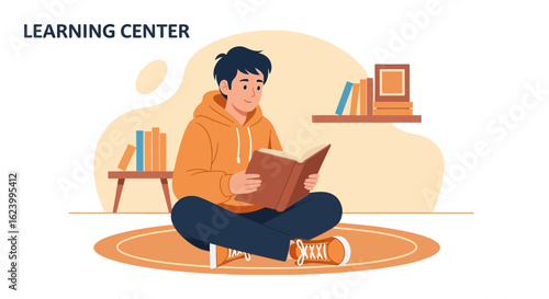 Student Enjoying A Book Indoors At The Center Of Education And Knowledge