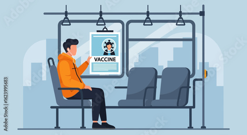 Subway Passenger Notices Vaccine Poster Promoting Immunization Campaign
