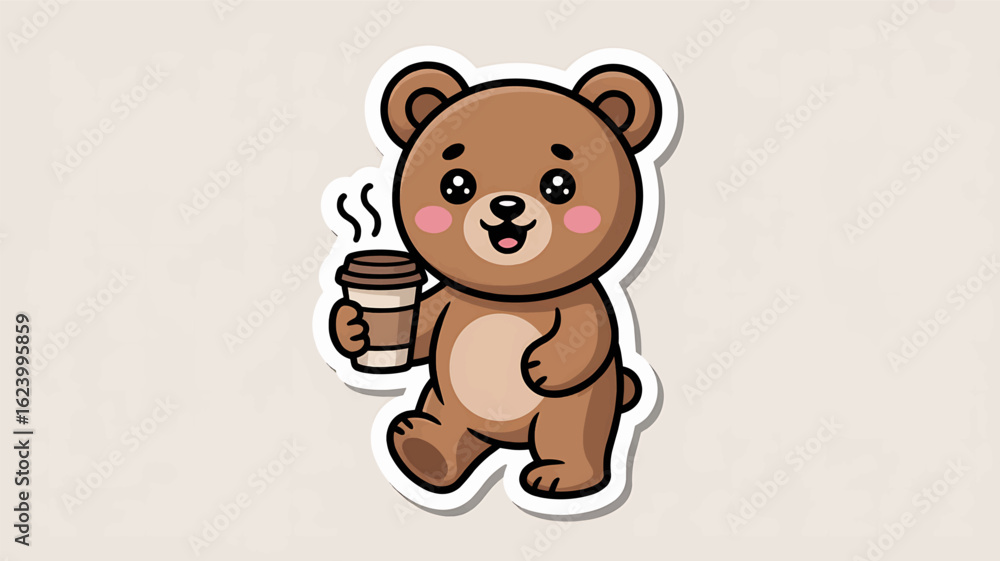 Naklejka premium Cute Bear with Coffee – Cozy Animal Sticker