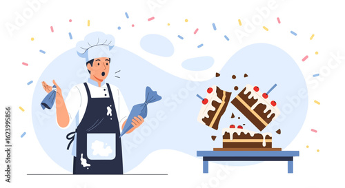 Surprised Baker With Crumbling Cake Creates Unexpected Culinary Situation