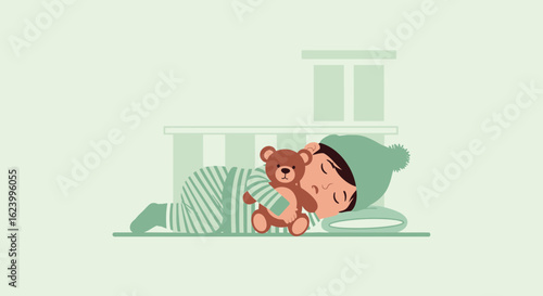 Sweet Slumber Young Child Peacefully Sleeping With Teddy Bear Companion