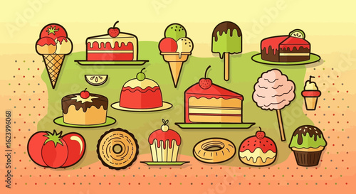 Sweet Temptations Whimsical Treats And Fruits For Delightful Design Elements