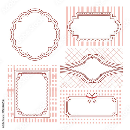 Art of collection of ornate decorative labels and frames with vintage patterns and pink backgrounds, perfect for invitations and scrapbooking