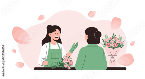 Woman Florist Advising Customer About A Flower Arrangement Selection Process