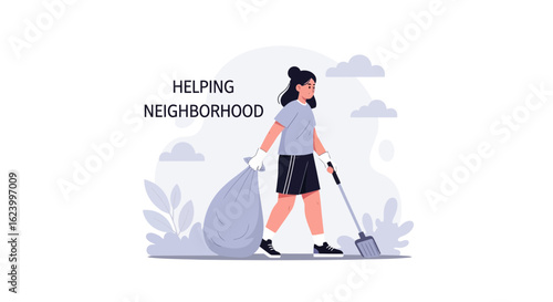 Volunteer Community Cleanup Program For A Cleaner Neighborhood Illustration